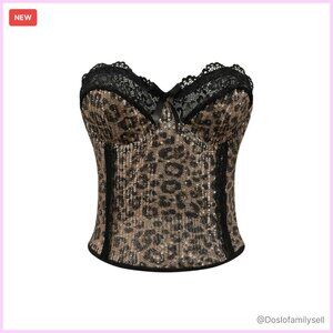 Sparkly Sequin Lace Corset Top Strapless Y2K Streetwear Chic Party Wear